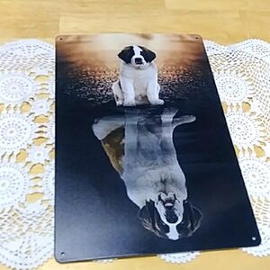 Saint Bernard doggie sees it's future,  thin metal sign, new